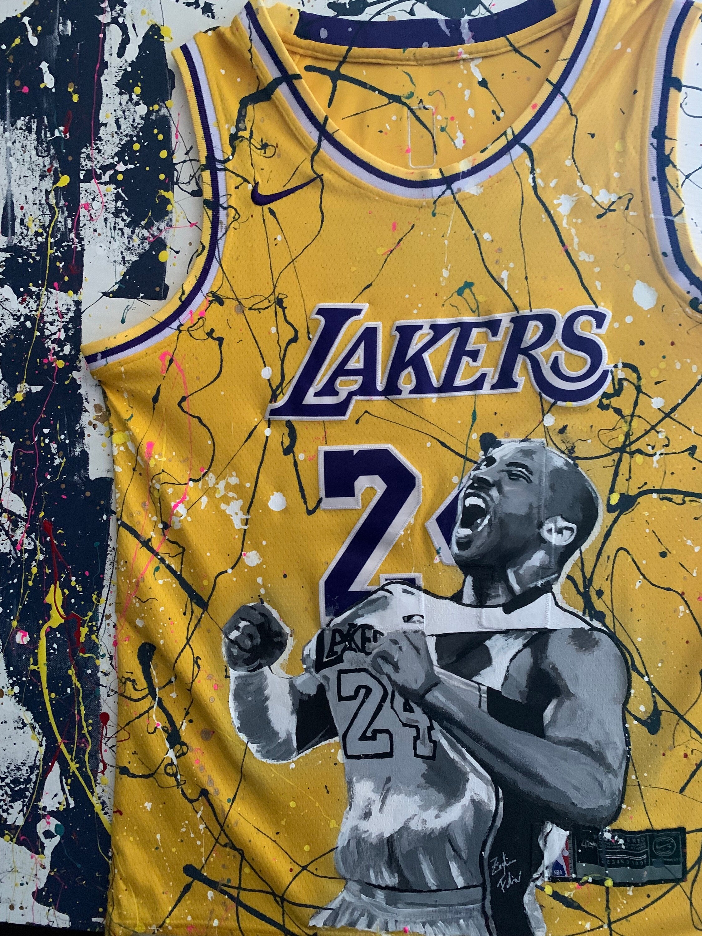 Maglia Lakers Kobe Bryant Dipinta a Mano Cucita Su Tela 80x80cm Poster Etsy Canada