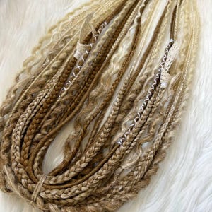 Brown/Beige mix of Dreads,Braids.Dreads and braid/viking style synthetic hair extension/ full head dreadlocks set/mix brown extension