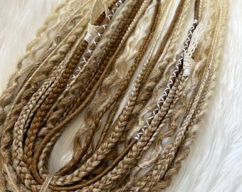 Brown Beige Synthetic Dreadlocks Braids / Viking Style Hair Extension / Double Ended
