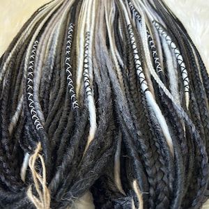 Synthetic dreadlocks.Dreads and braid/viking style synthetic hair extension/ full head dreadlocks set, black/white/grey extension/DE& SE