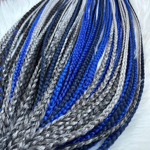 Synthetic Black,Grey,Blue braids. braid/viking style synthetic hair extension/ full head braids set, grey and black extension/DE & SE