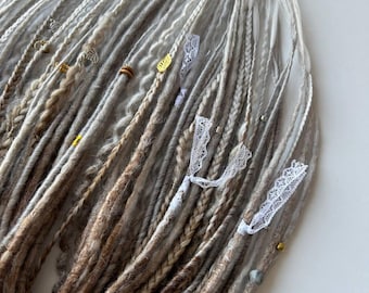 Brown Grey Synthetic Dreadlocks and Braids / Synthetic Hair Extensions / Double Ended
