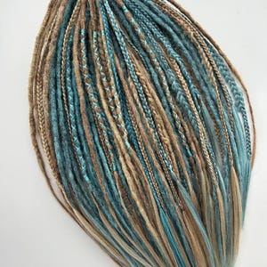 Synthetic Beige/ Blue dreadlocks.Dreads and braid/viking style synthetic hair extension/ full head dreadlocks set,Beige/ Blue exsention