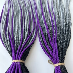 Synthetic dreadlocks.Dreads and braid/viking style synthetic hair extension/ full head dreadlocks set, grey and purple extension/DE & SE