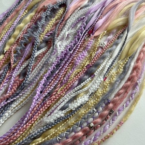 Synthetic mix braids/dreadlock /viking style synthetic hair extension/full head dreadlocks set, white/grey/lavender/pink extension