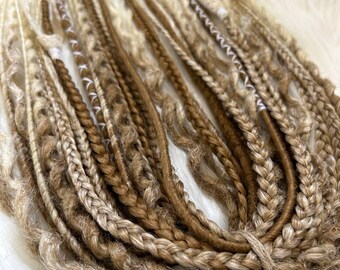 Beige Brown Synthetic Dreadlocks / Texture Braids / Double Ended Extensions