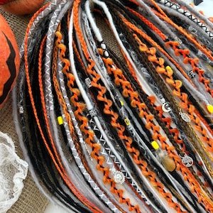 Halloween Synthetic Dreadlocks / Black White Orange Braids / Viking Style Hair Extension