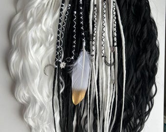 Black White Crochet Dreadlocks / Wave Hair / Curly Dreads / Double Ended Extensions
