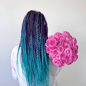 Synthetic dreadlocks.Dreads and braid/viking style synthetic hair extension/ full head dreadlocks set/mix of purple and turquoise extension