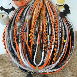 Halloween Mix verschillende stijlen dreadlocks en vlecht zwart, wit, oranje / vikingstijl synthetische haarverlenging/dubbele uiteinden/handgemaakte dreads