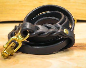 Guinzaglio per cani intrecciato in pelle Latigo resistente, largo 3/4", con ferramenta in ottone massiccio