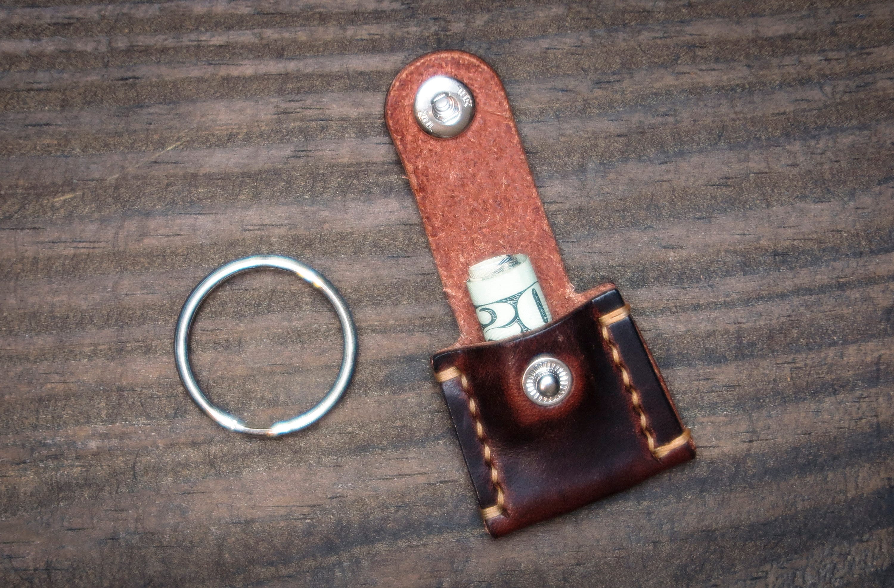 Leather Cash Stash Keychain Emergency Cash Holder Keybill Etsy