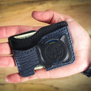 Shark Skin and Horween leren voorvak minimalistische portemonnee met challenge-muntzakje, RFID en personalisatie beschikbaar