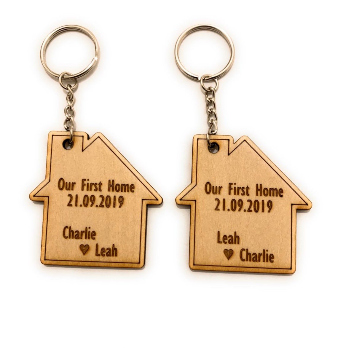 2 X Personalised Custom Wooden Our First Home Keyrings Key Fob Wood ...