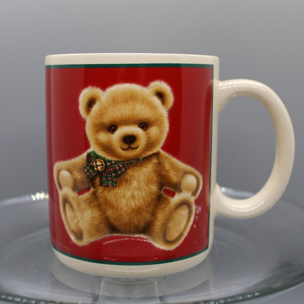 Vintage Mug,  Hallmark "Mugs" Collectible Teddy Bear Holiday Ceramic Mug, 1987, Japan, Colorful Fuzzy Teddy Bear, Free Priority Shipping