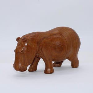 Vintage Hippo Hand Carved African Hippopotamus, Solid Wood, 1970&#39;s, 6 3/4&quot; W, Free Priority Shipping