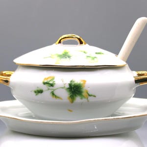 Vintage Condiment Dish Royal Crown 1446 Covered With Attached Under Plate With Spoon, Miniature Tureen For Condiments, Jellies, Mustard Pot