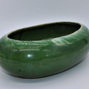 Vintage Roseville Console Bowl, RRP Co. Roseville Ohio, Green And White Bowl  By Robinson Ransbottom Roseville, Free Priority Shipping