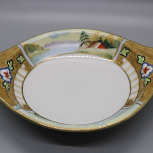 Antique Nippon Dish, Hand Painted Nippon, Beautiful Gold Trim Handled Dish, Sailboats, Water, Landscape, Ivy And Floral Hand Paintings