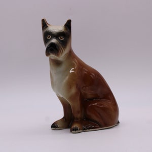 Vintage Boxer Dog Figurine, Made In Brazil, Ceramic Tan, White And Black Boxer Figure, Free Priority Shipping