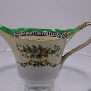 Antique Creamer Noritake M Morimura Roseara, Japan Creamer Pitcher Green Floral With Gold Trim, 1911 US Design Pat Applied For Made In Japan