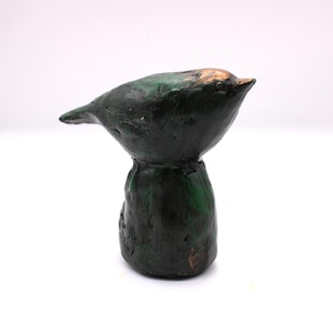 Vintage Carved Bird, Hand Carved Bird, Artist Signed Resin Carved Green, Gold And Black Bird On A Stump, Free Priority Shipping!