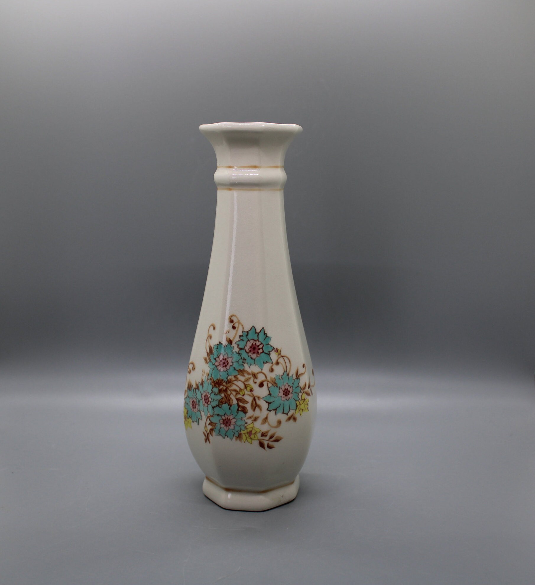 Vintage Vase FTD Floral Ceramic Vase 1983 Vintage Turquoise, Yellow And