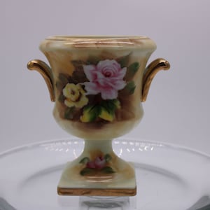Vintage Urn Vase Enesco Japan Handled Miniature Porcelain Urn, Hand Painted, Gold Gilding Accent #E2356 Beautiful Piece For Your Succulent!