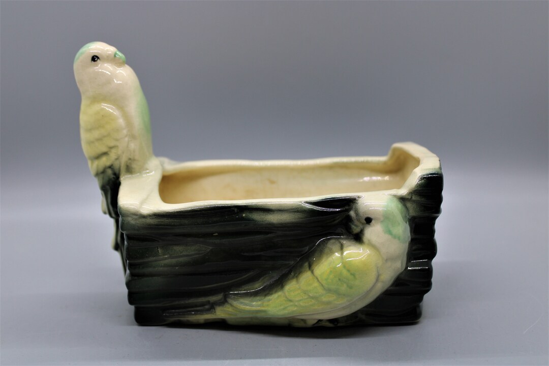 Vintage Bird Planter Parakeet Planter Two Adorable Yellow Etsy