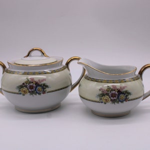 Vintage Noritake Sugar And Creamer, &quot;Juanita&quot; US Patented #76834, Made In Japan, Beautiful Floral With Gold Trim, Free Priority Shipping