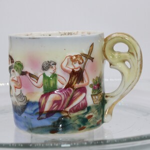Vintage Occupied Japan Cup, S.G.K., Hand Painted Ceramic Cup, 1940&#39;s Demitasse Cup Capodimonte Style Relief Graphics, Mythological Scenery