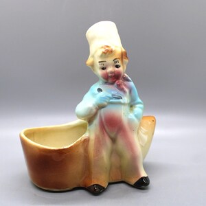 Vintage Dutch Boy Planter Ceramic Pottery Planter 1950s Cottagecore, Brown, Teal And Cream Colored Shoe And Boy, Free Priority Shipping