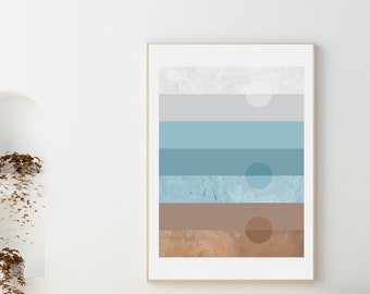Japandi Geometric Printable Wall Art, Minimal Neutral Downloadable Print, Blue Brown Grey Scandi Poster, Winter Abstract Digital Artwork