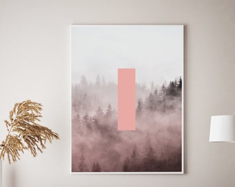Misty Forest Printable Print, Minimal Scandi Photography Wall Art, Nordic Landscape Poster, Pink Mist Trees Artwork, Winter Downloadable Art