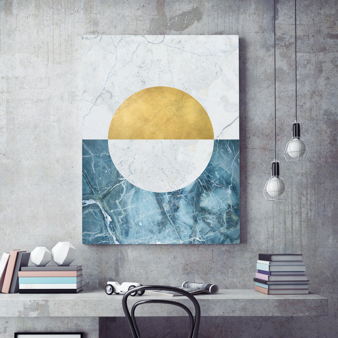 Art Deco Geometric Wall Art Printable Gold and Blue Poster Etsy