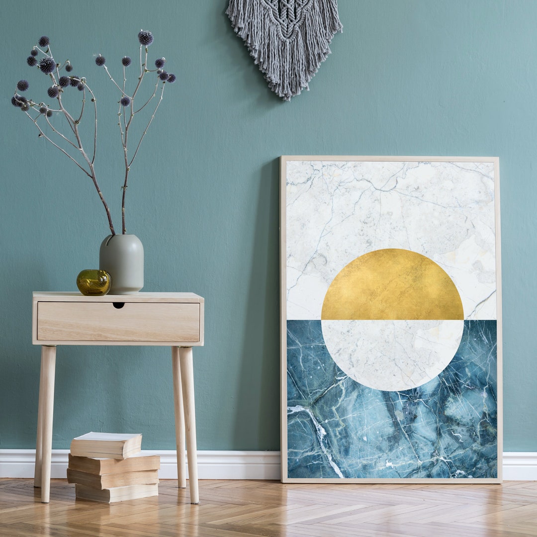 Art Deco Geometric Wall Art Printable Gold and Blue Poster Etsy