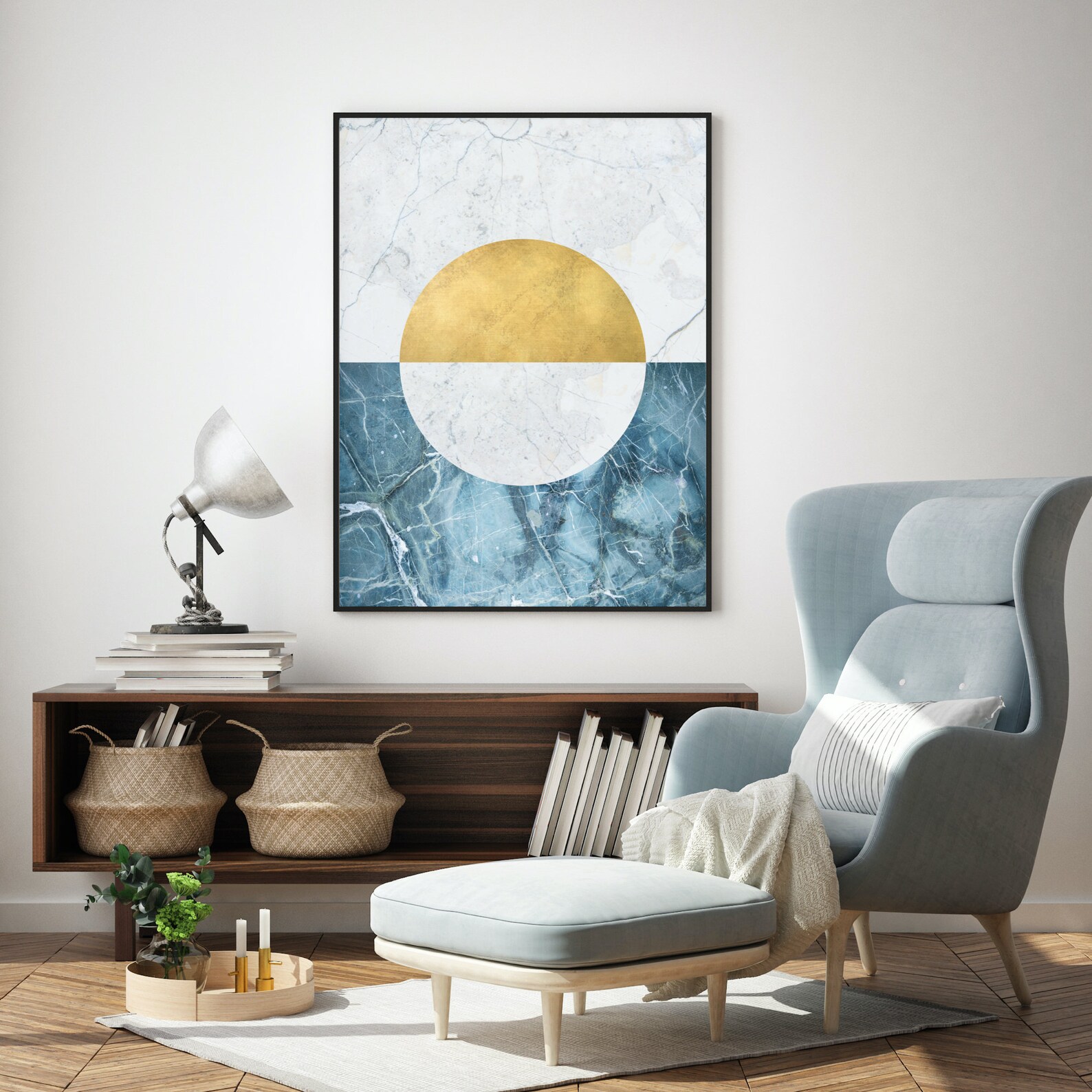 Art Deco Geometric Wall Art Printable Gold and Blue Poster Etsy