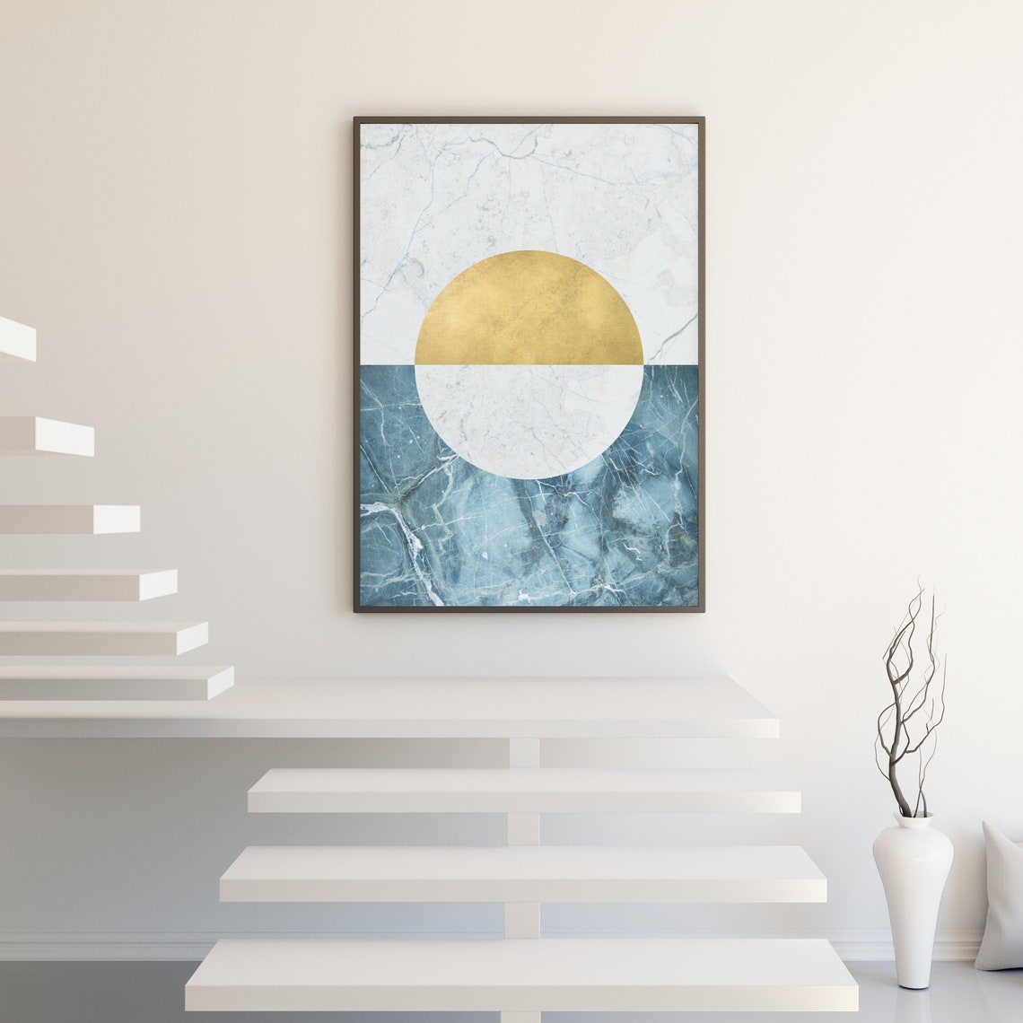 Art Deco Geometric Wall Art Printable Gold and Blue Poster Etsy