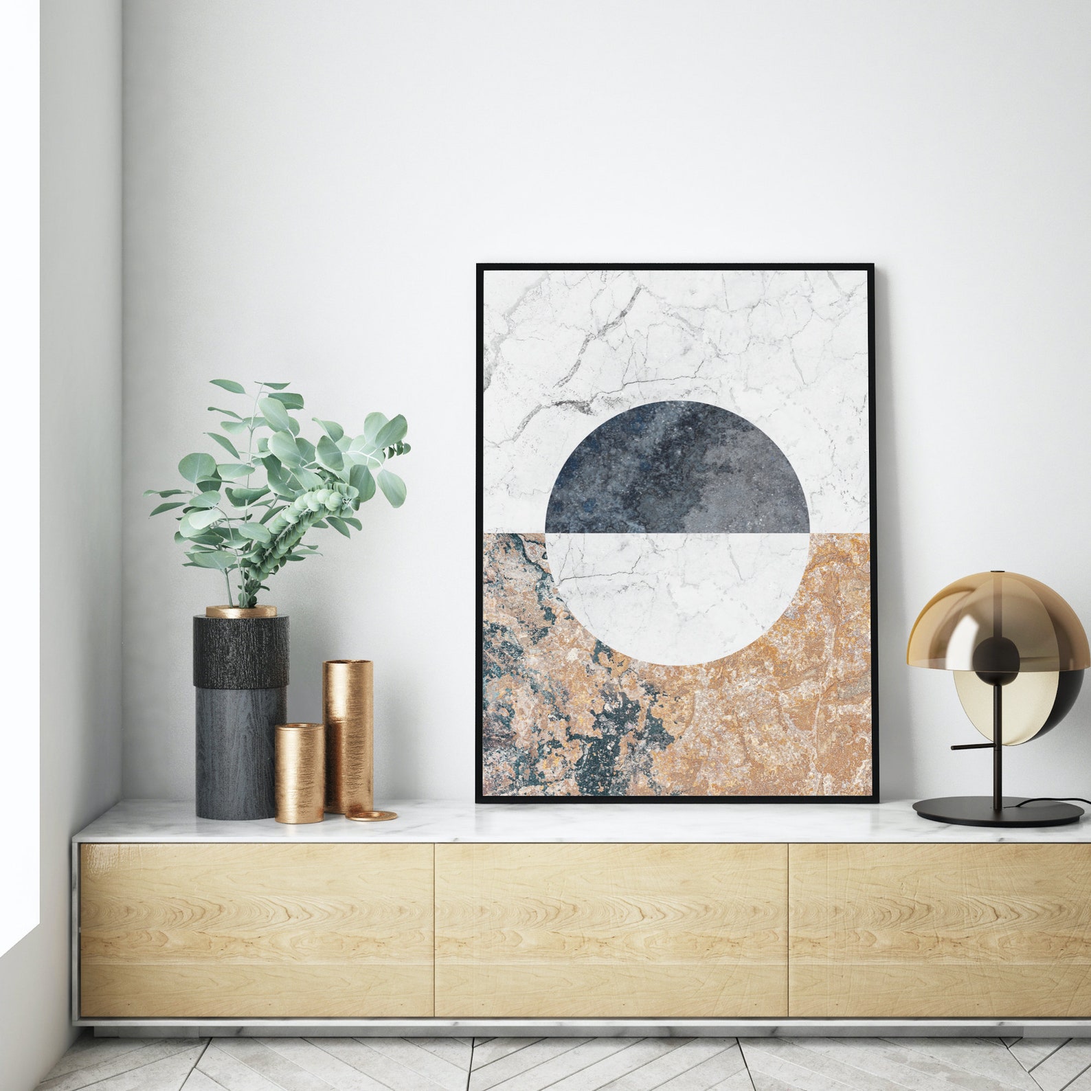 Japandi Wall Art, Minimal Grey and Beige Circle Art Print, Textured