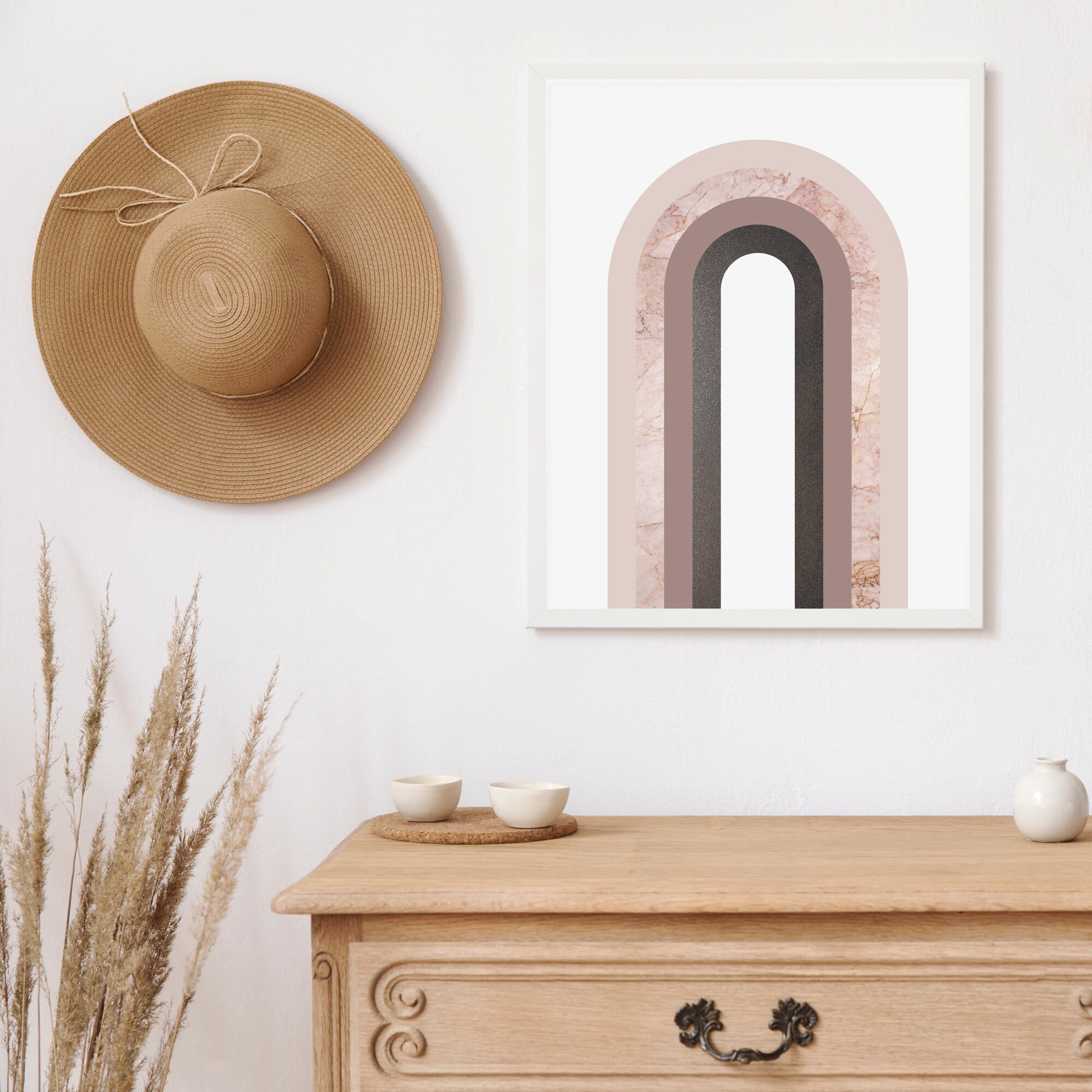 Minimalist Dusky Pink Rainbow Wall Art, Rose Gold Downloadable