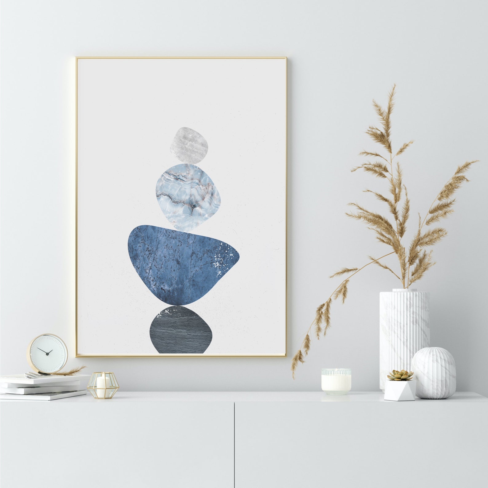 Printable Balancing Rocks Balance Rocks Downloadable Print, Blue and Grey Stacked Stones Wall Art ...