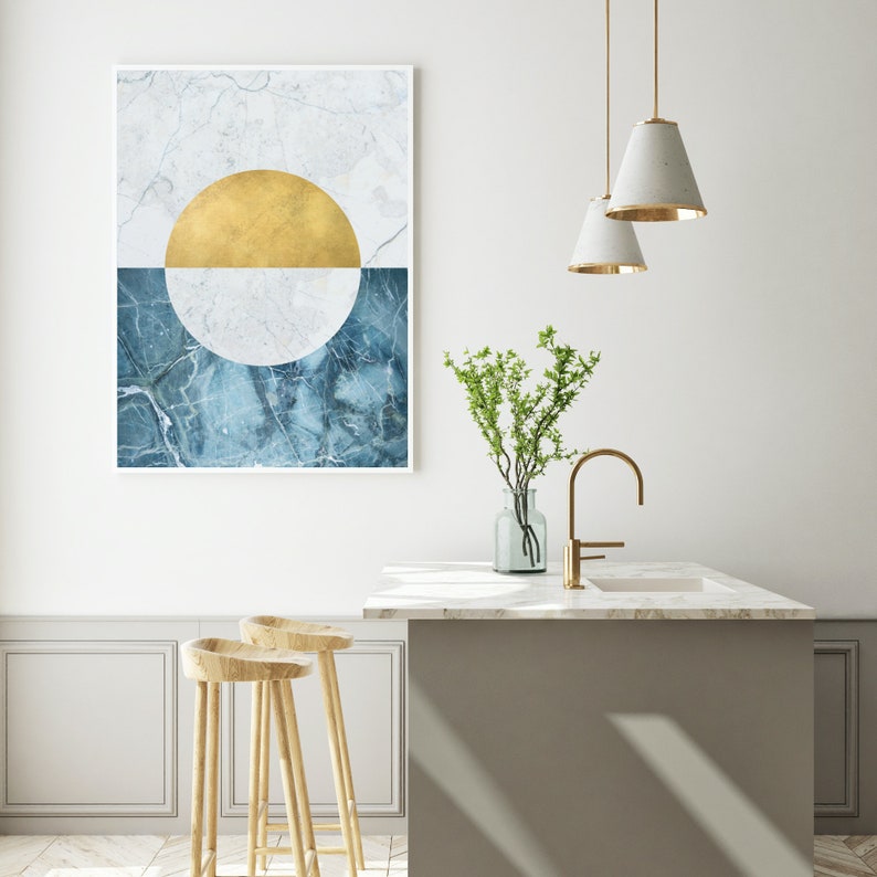 Art Deco Geometric Wall Art Printable Gold and Blue Poster Etsy