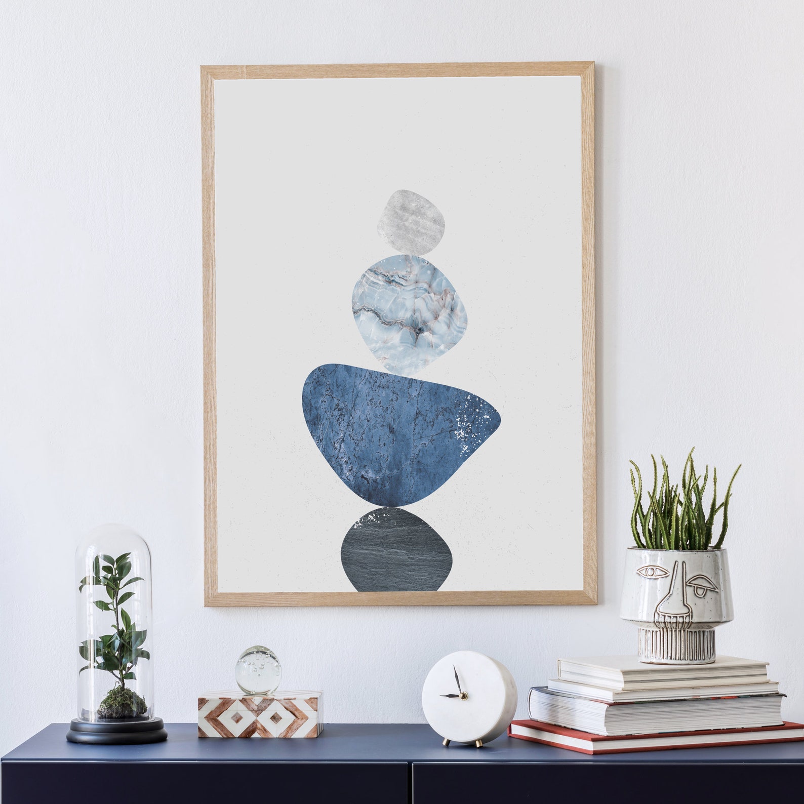 Printable Balancing Rocks Balance Rocks Downloadable Print, Blue and Grey Stacked Stones Wall Art ...