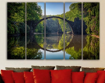 Bridge canvas Nature decor River print Forest wall art Architecture gift Bridge poster Landscape art Forest art décor Water wall art