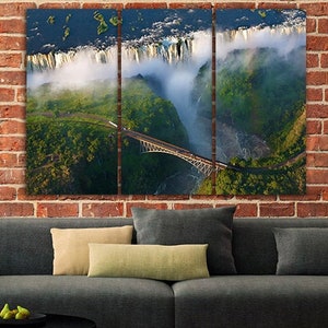 Cascada lienzo Puente impresión Agua pared arte Arco iris impresión colorido cartel de otoño agua impresión Naturaleza pared arte hogar arte regalo para ella