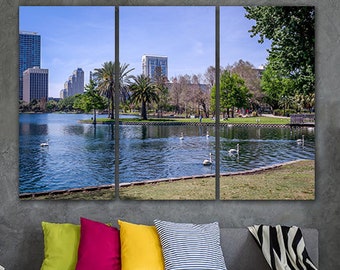 Orlando canvas City park print Lake Eola park Florida décor Skyscraper wall art Gift for her Orlando poster Wall art lake Building city