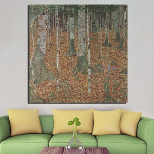 Las brzozowy Gustav Klimt płótno Reprodukcja dekoracji Drzewo grafika Gustav Klimt sztuka Sztuka ścienna botaniczna Antyczny wydruk Las prezent Gotowy do powieszenia