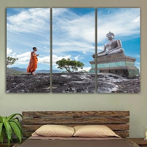 Buddha canvas Modern wall art Asian print Monk art Asian artwork Religion décor Sculptures buddha Monk poster Asian picture Zen wall art
