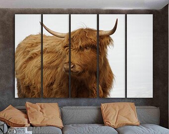 Cow canvas Large wall art Highland cow print Cow wall art Farm animal print Cow décor Ready to hang Farm wall décor Cow poster Nature farm