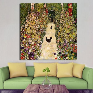 Garden path Chickens décor Garden path print Wall art canvas Gustav Klimt art Decorative artwork Reproduction art Gustav klimt print